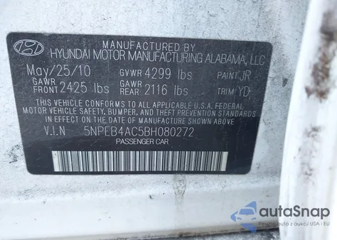 2011 Hyundai Sonata Gls z USA, uszkodzony, nr VIN 5NPEB4AC5BH080272